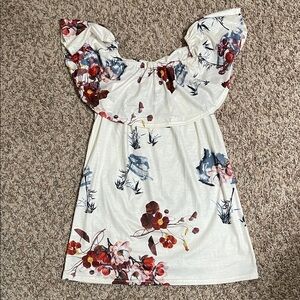 Floral Off-Shoulder Dress - White and Red